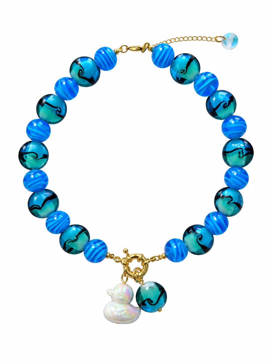 Blue Duck Charm Glass Bead Necklace