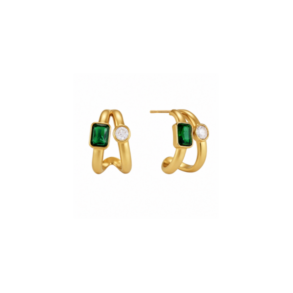 Emerald Duo Crystal Hoop Earrings
