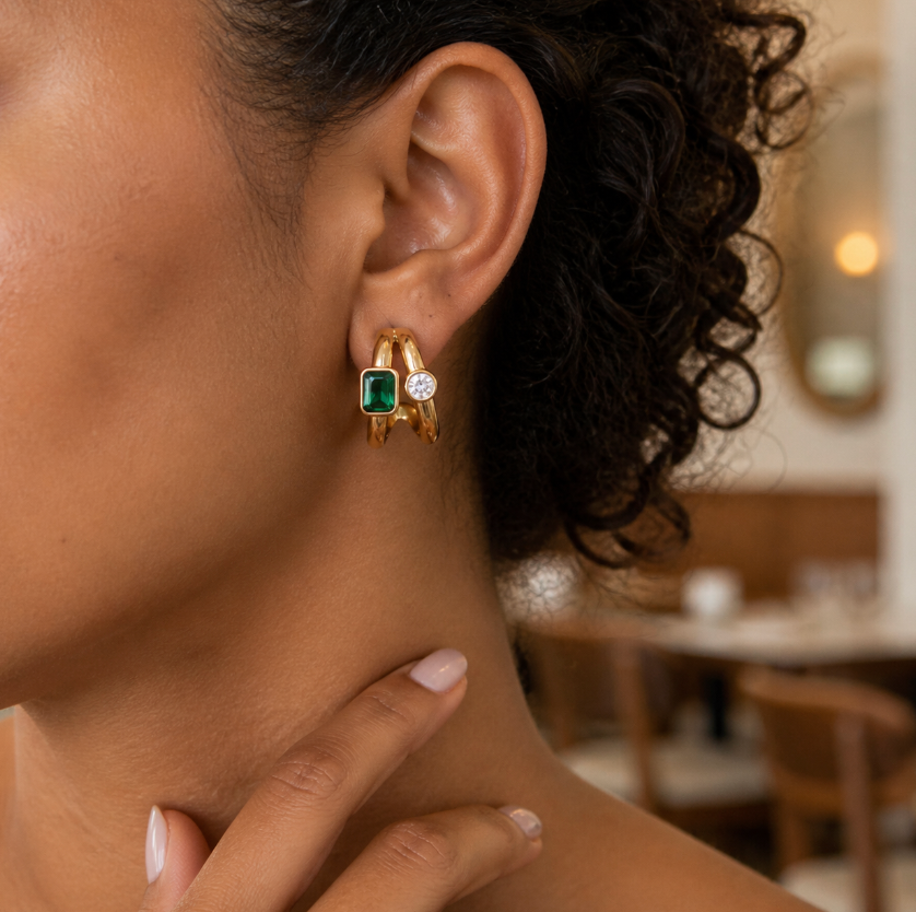 Emerald Duo Crystal Hoop Earrings