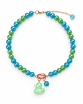 Green Duck Charm Glass Bead Necklace
