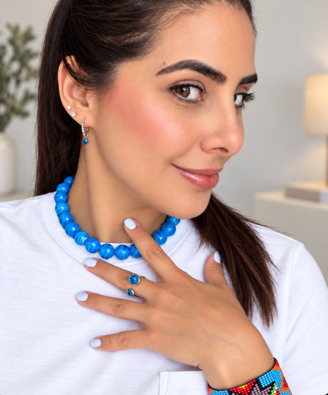 Blue Swirl Glass Bead Necklace