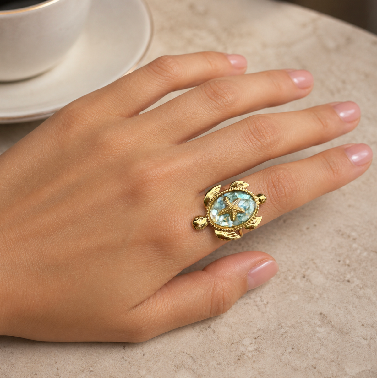 Marina Turtle Starfish Ring