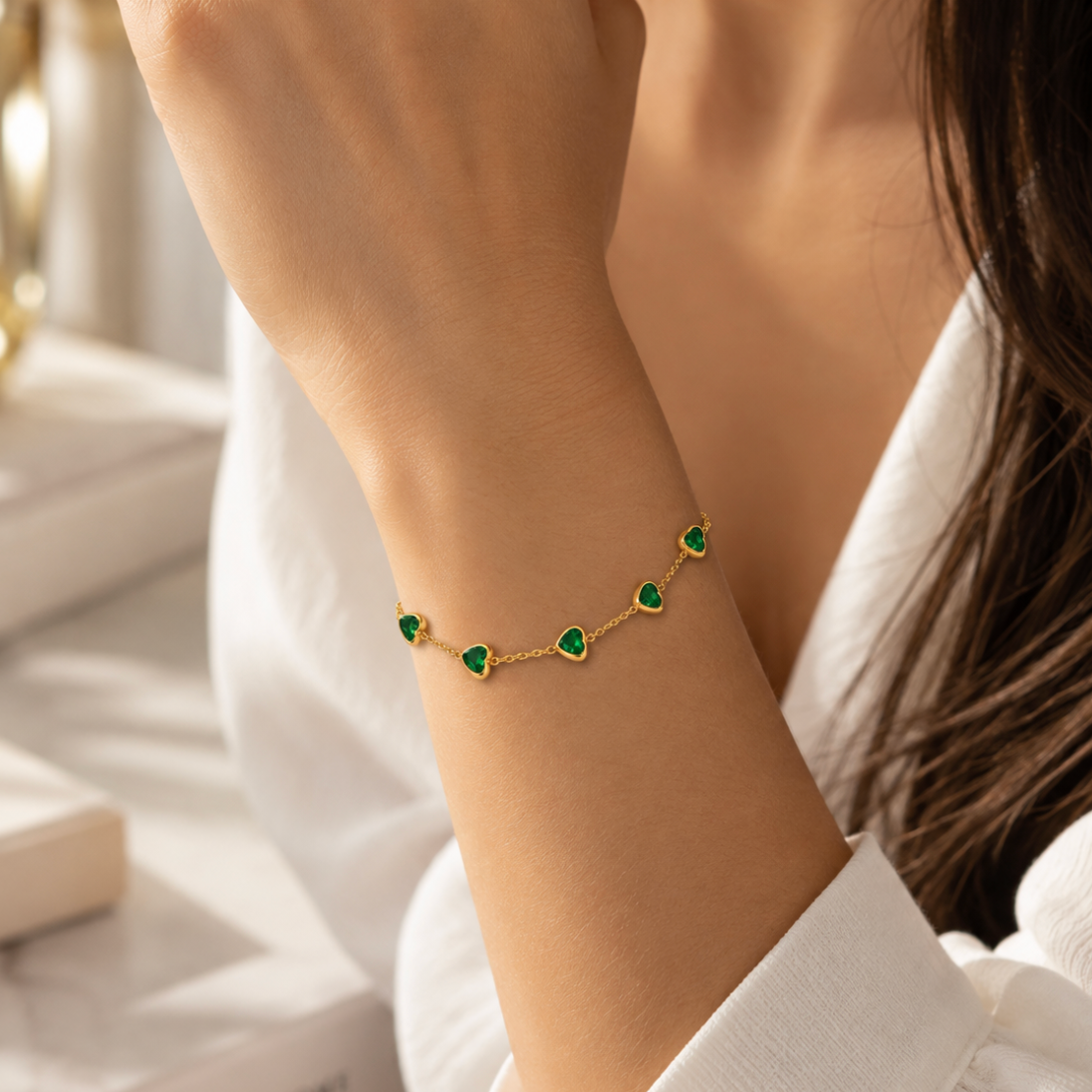 Emerald Heart Zircon Bracelet